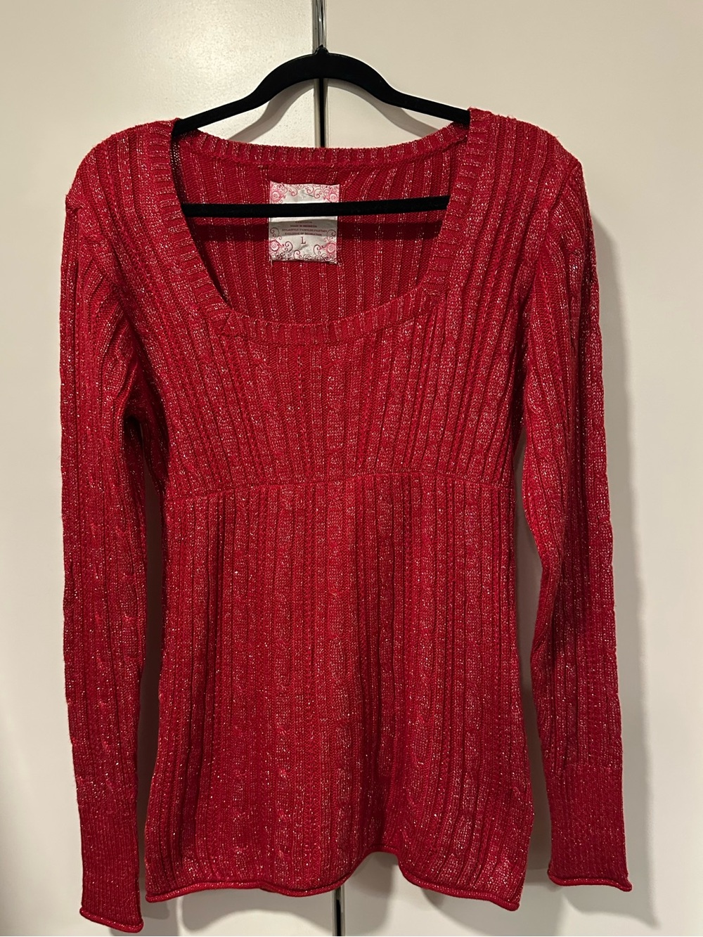 Duck Head Jeans Co Large Red Ribbed Silver Scoopneck Women's Dress Sweater